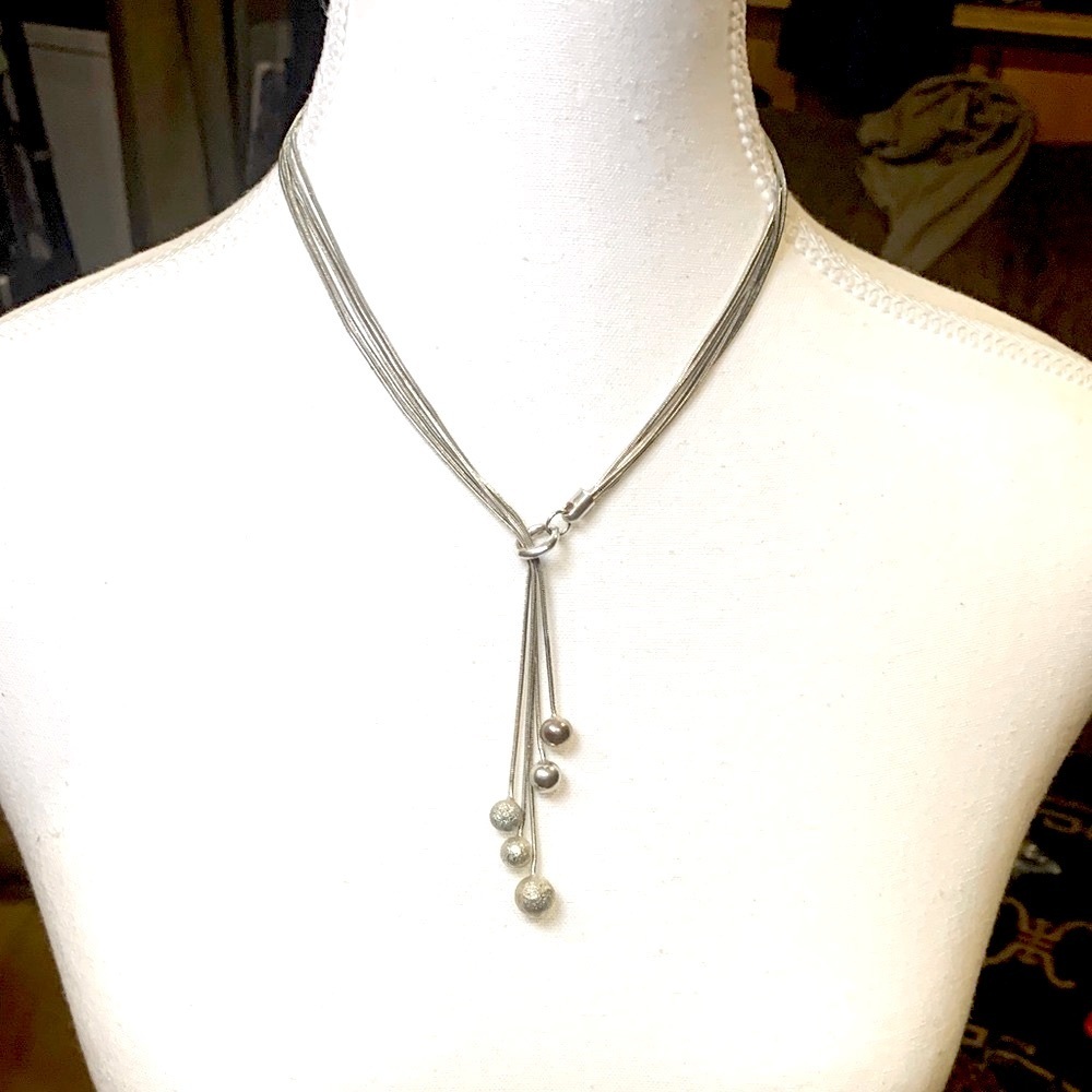 Multi-Strand Lariat Necklace Women One Size Silver Ball Drop 925 Silver Stering